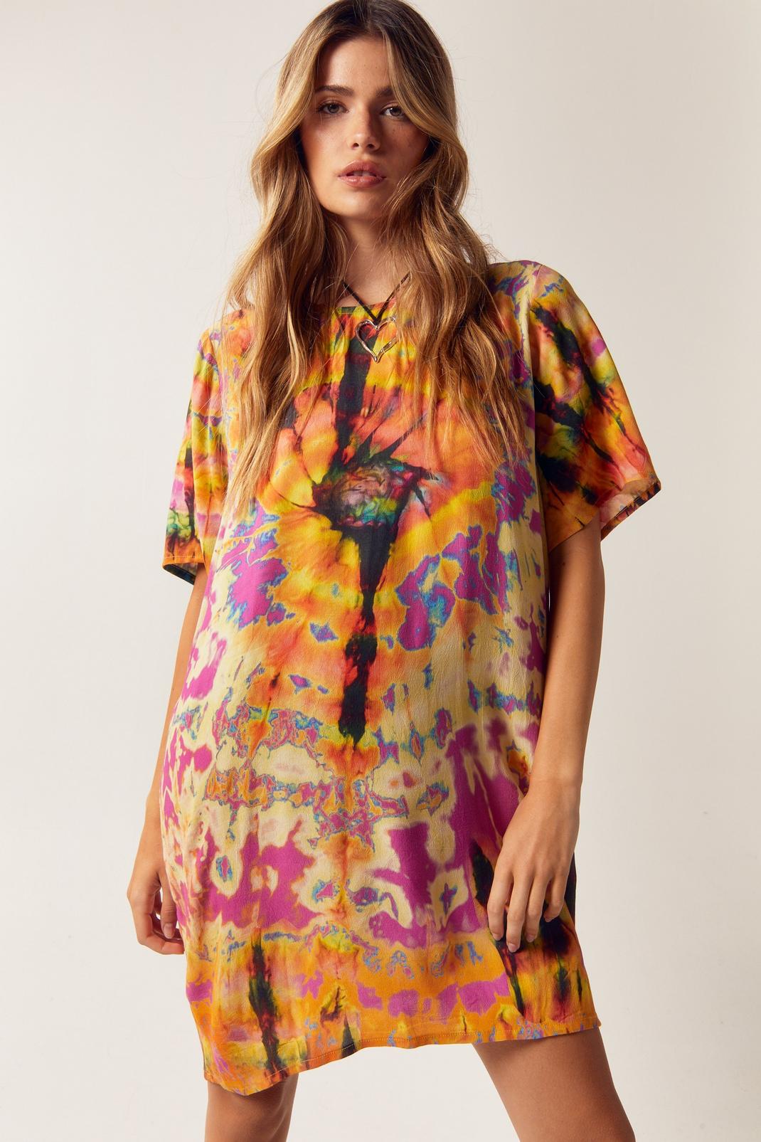 Multi Rainbow Tie Dye T-shirt Dress image number 1
