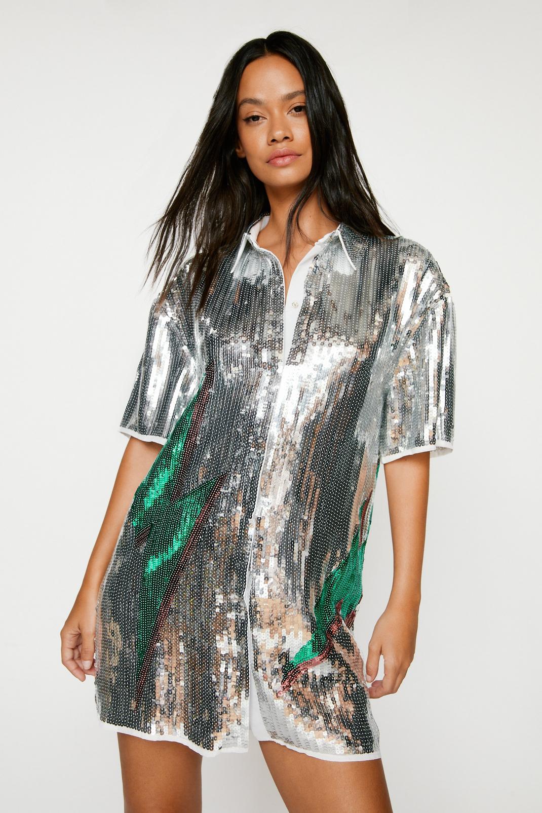 Silver Lightning Sequin Shirt Dress image number 1
