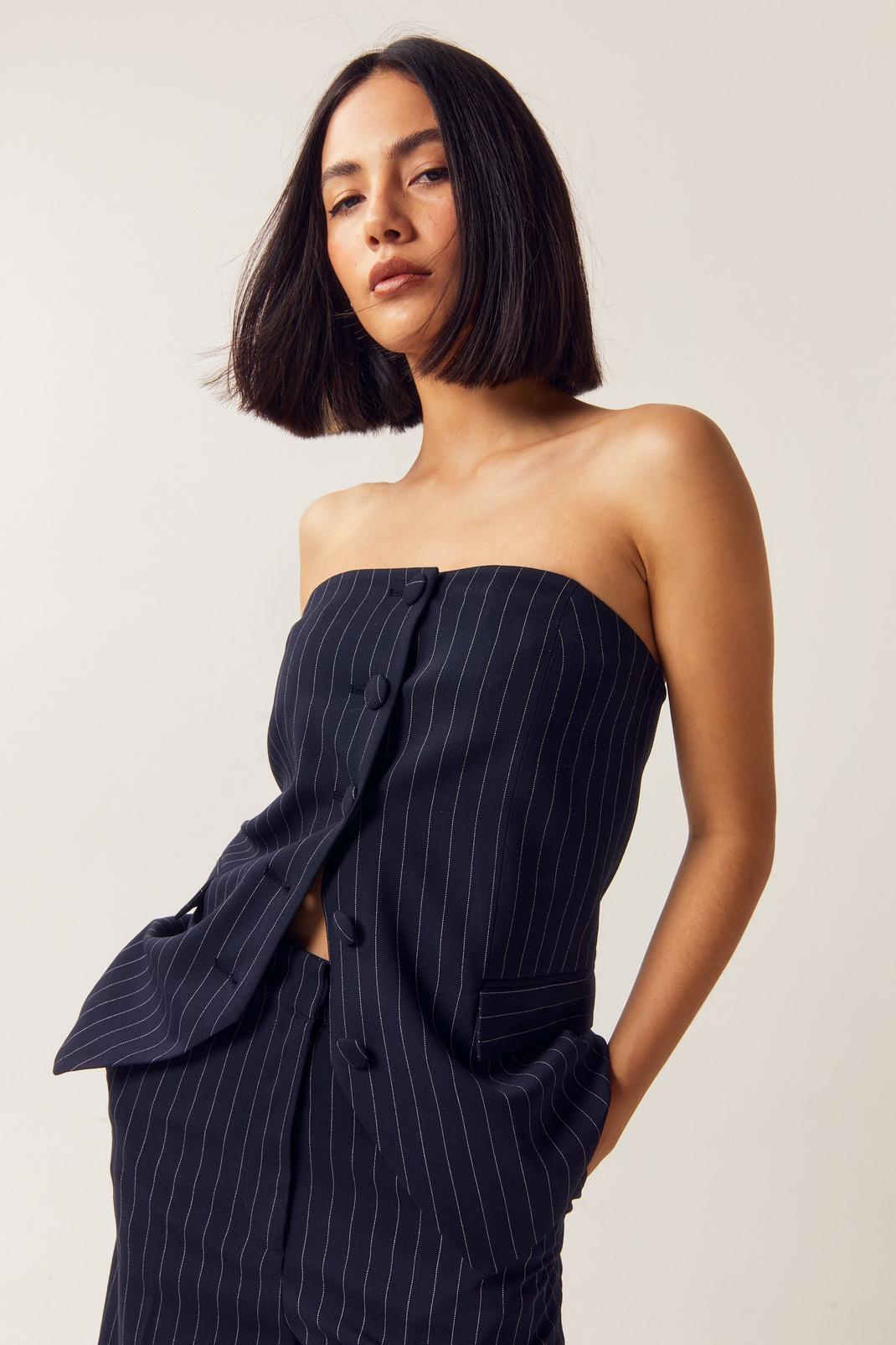 Navy Tailored Pinstripe Tube Top image number 1