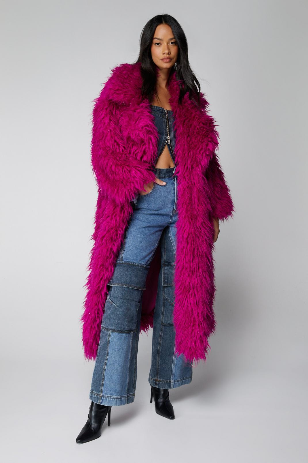 Raspberry Petite Premium Textured Fur Coat image number 1