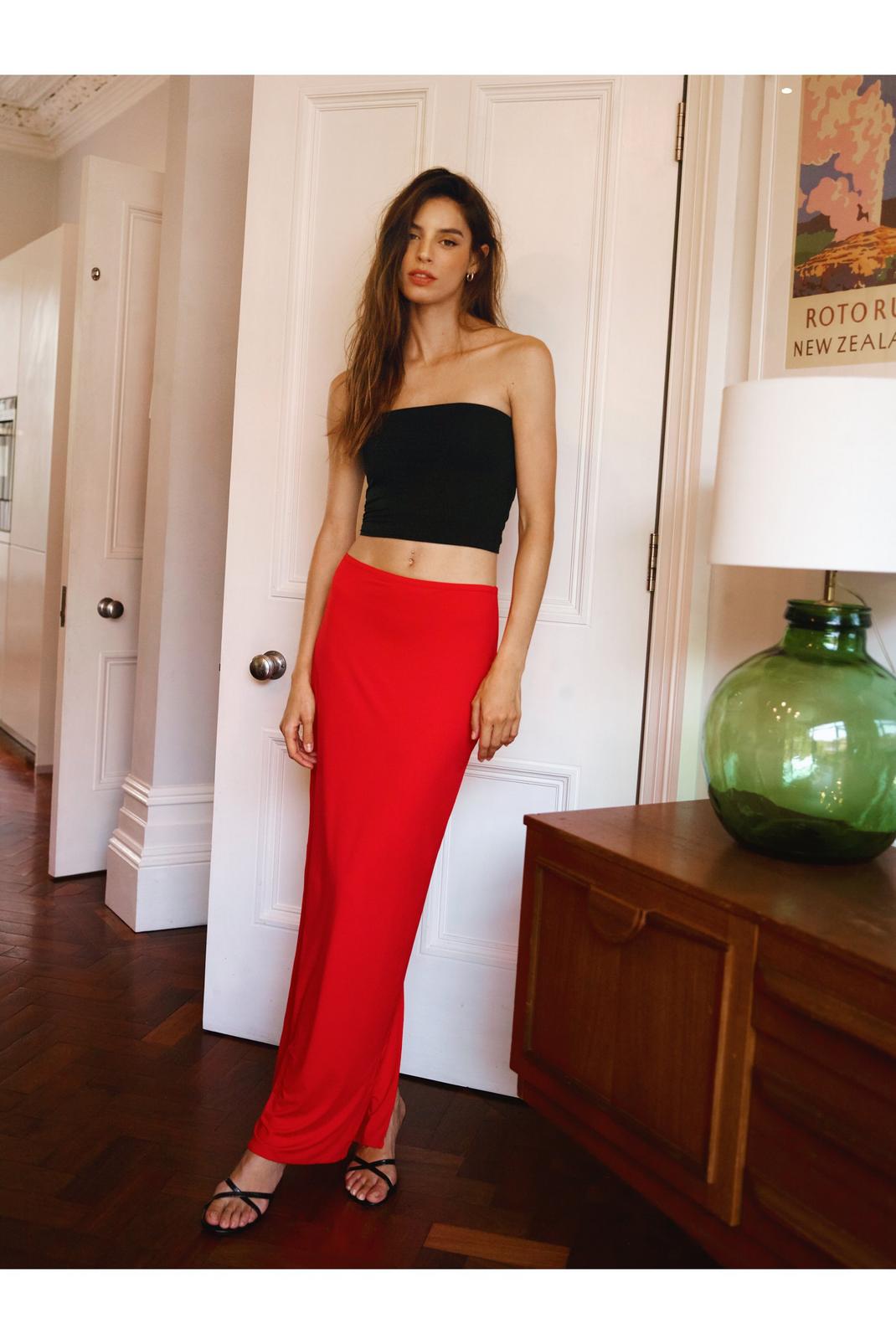 Red Shape Jersey Sculpting Maxi Skirt image number 1