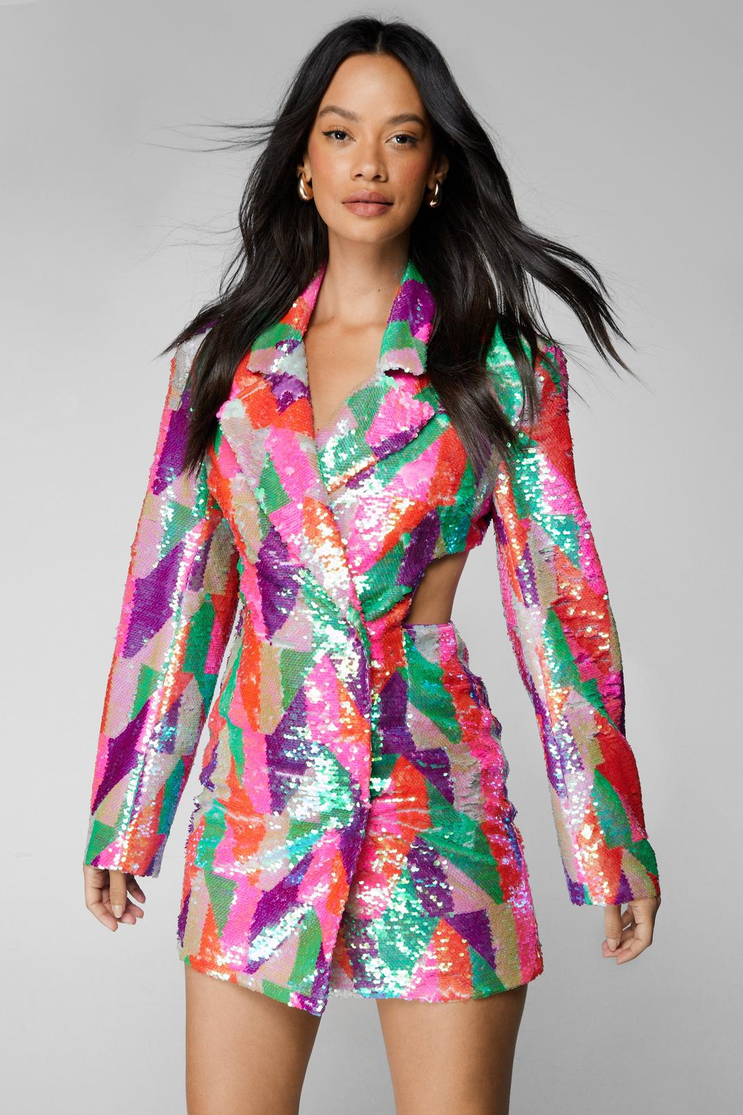 Multi Multicolored Sequin Blazer Dress image number 1