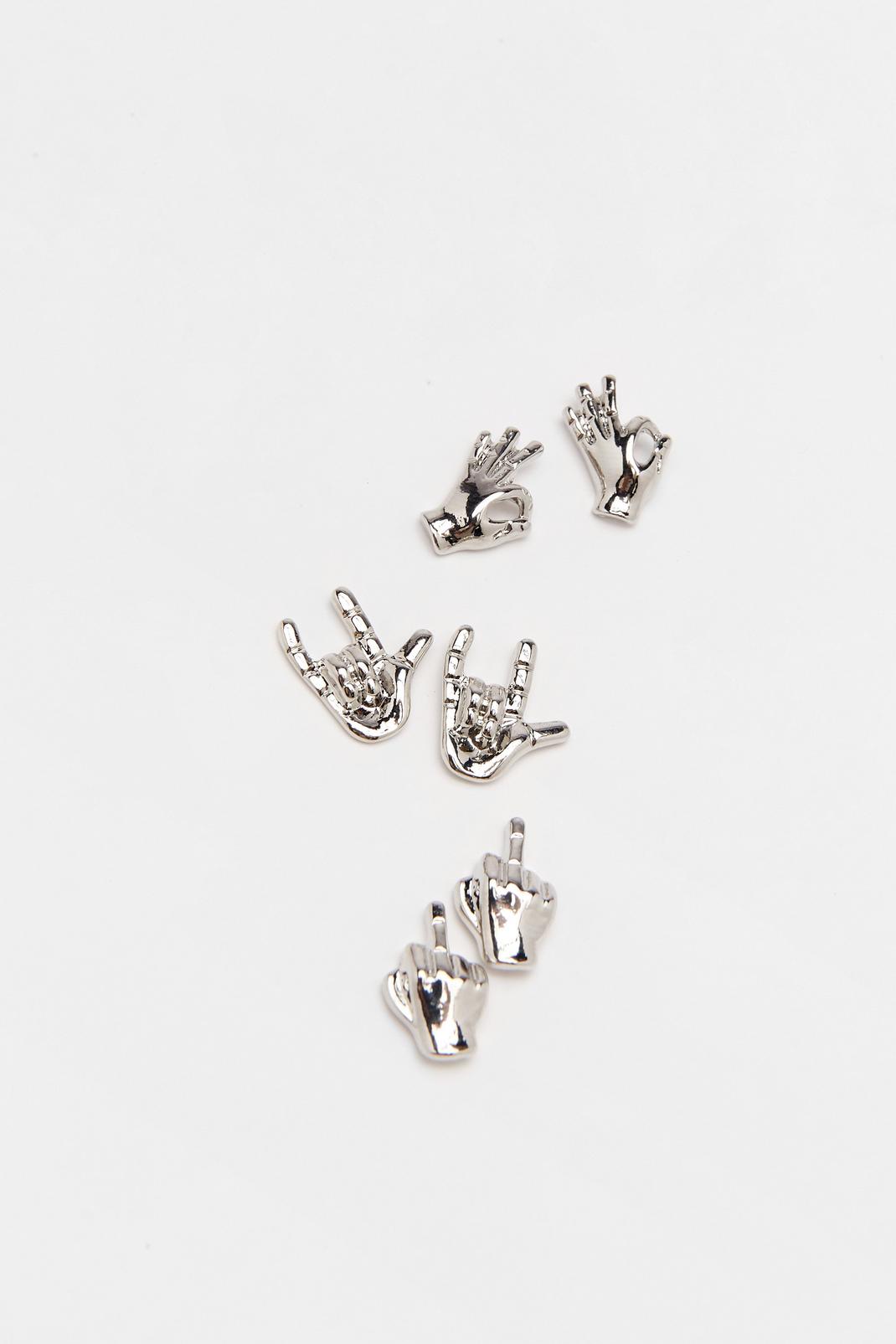 Silver Middle Finger 3pc Earring Pack image number 1