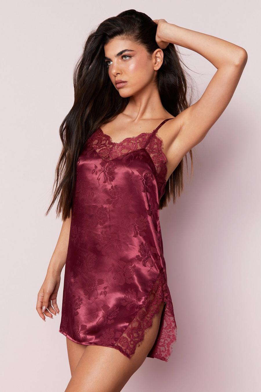Satin Floral Jacquard Lace Nightgown