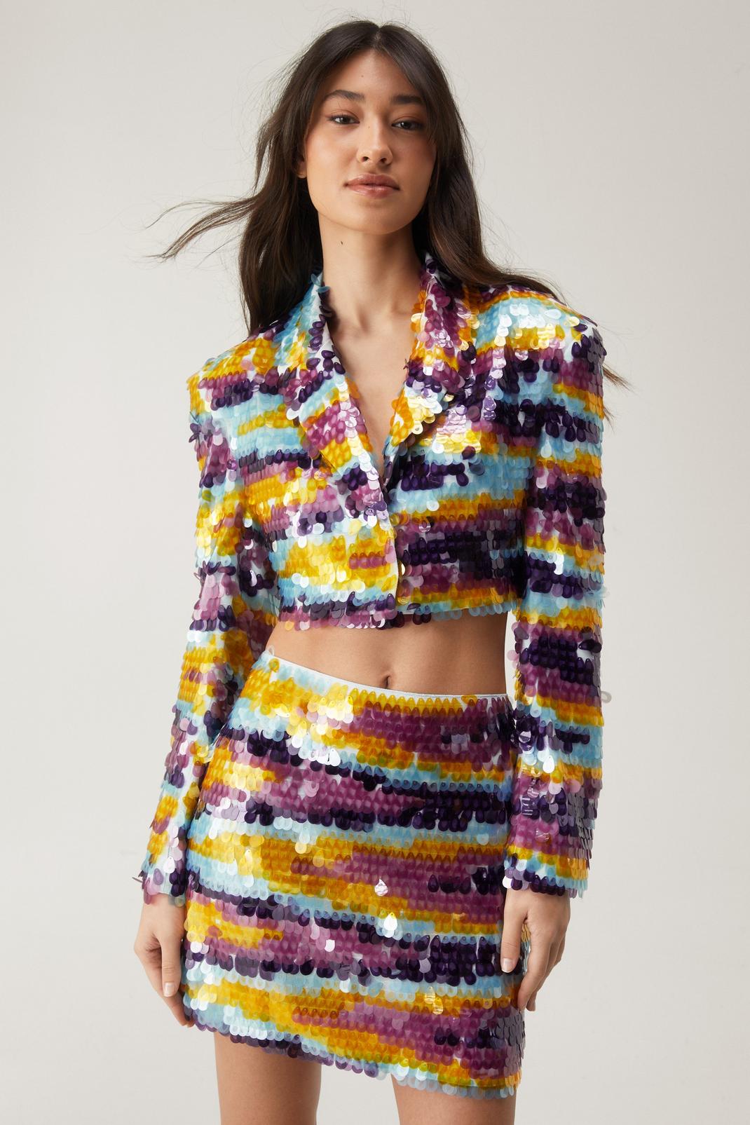Multi Premium Multicolor Sequin Cropped Blazer image number 1