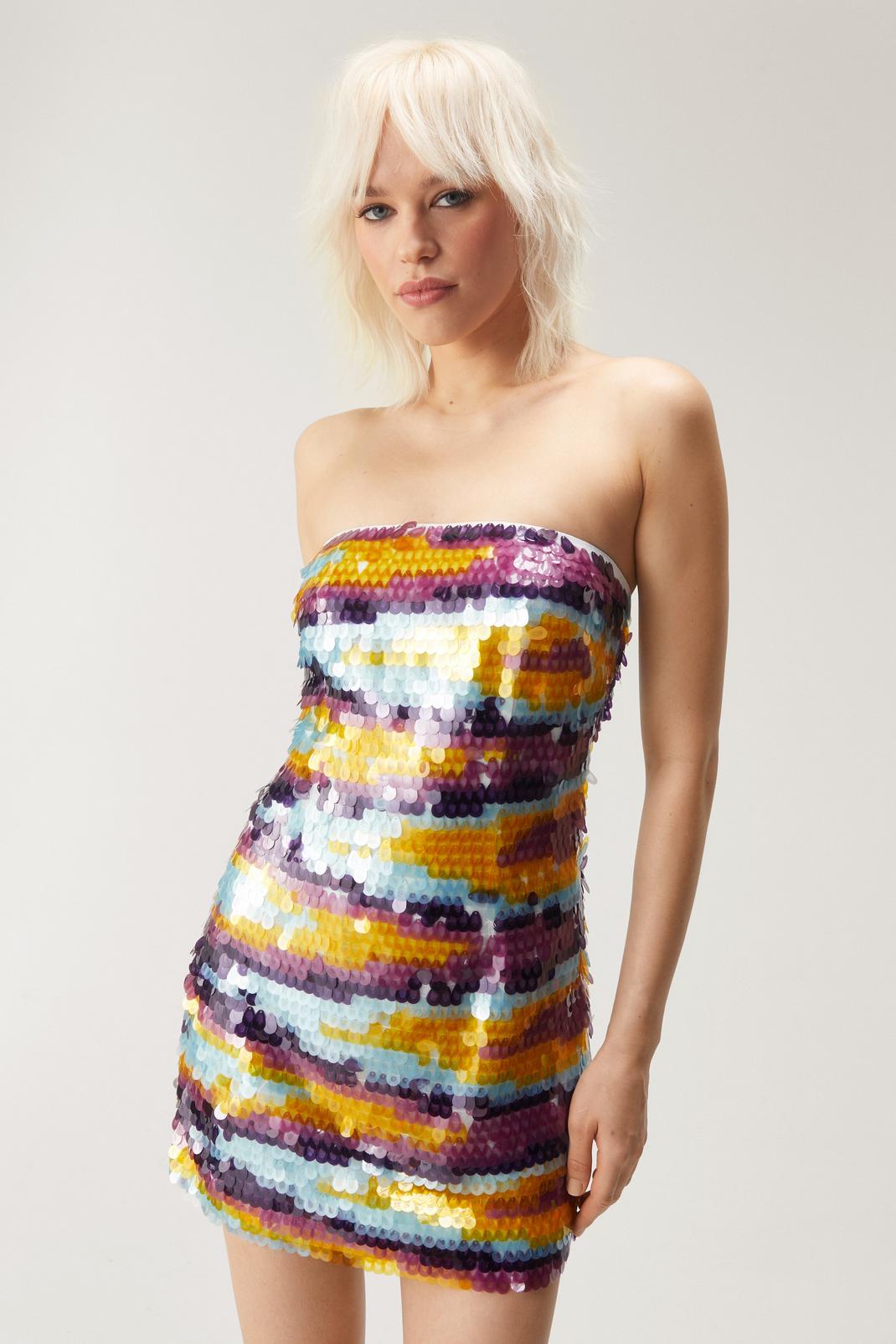 Multi Premium Multicolor Sequin Bandeau Mini Dress image number 1