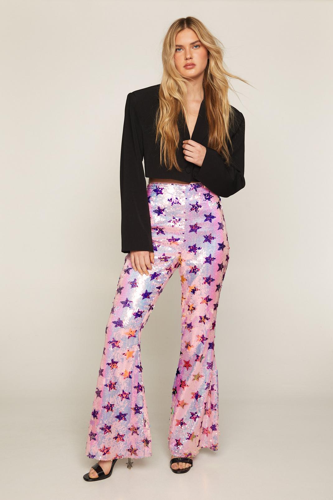 Pink Star Sequin Flare Trousers image number 1