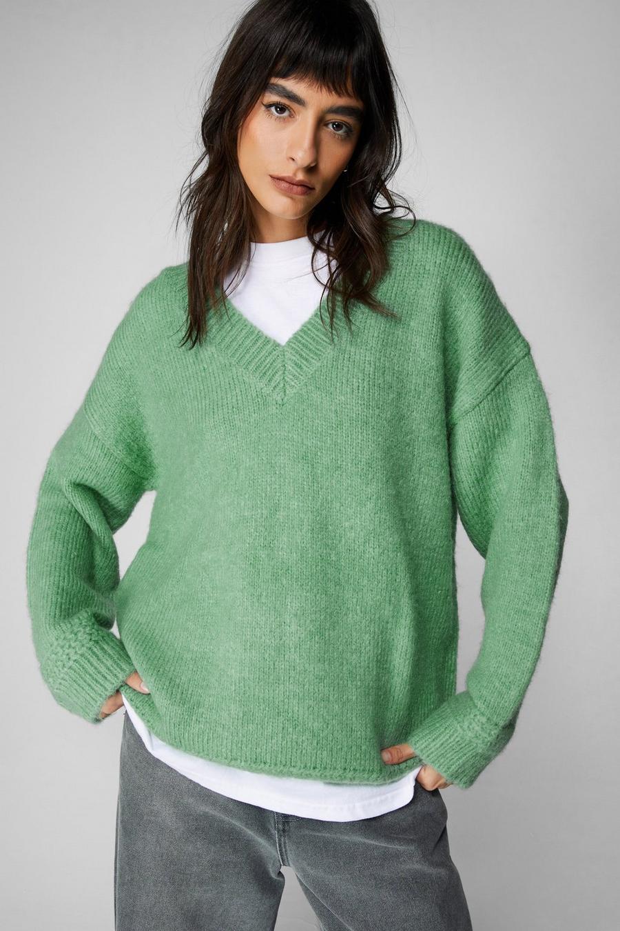 Deep V Neck Oversized Knit Sweater