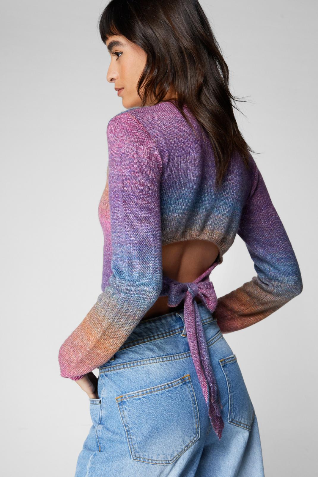 Multi Ombre Wrap Back Knit Crop Top image number 1