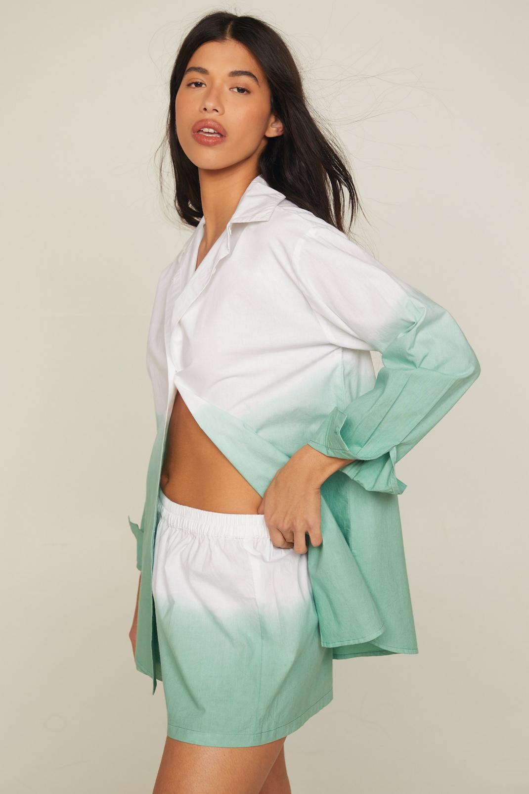 Green Cotton Poplin Ombre Shirt And Shorts Beach Set image number 1