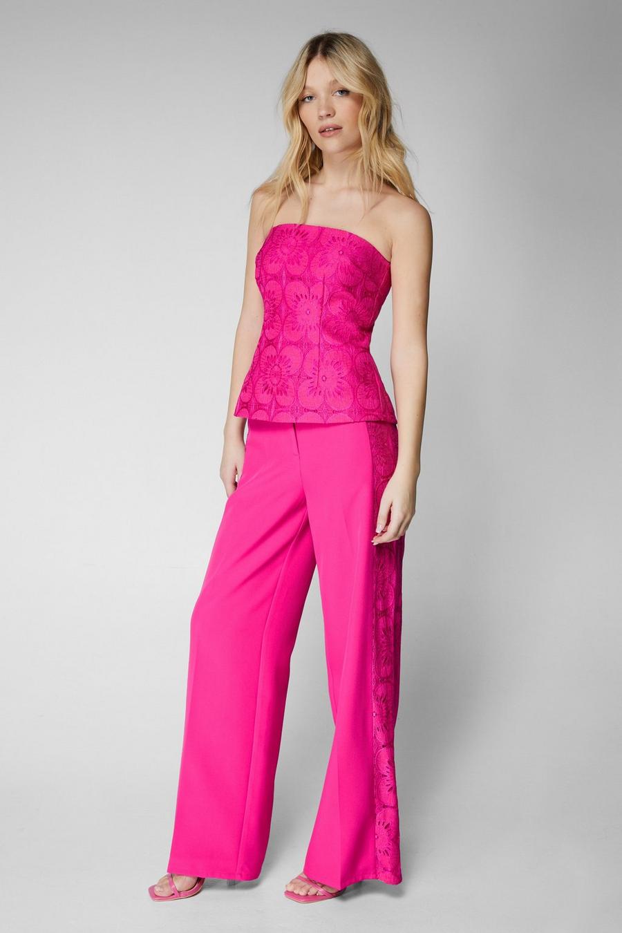 Lace Side Panel High Waisted Tailored Trousers
