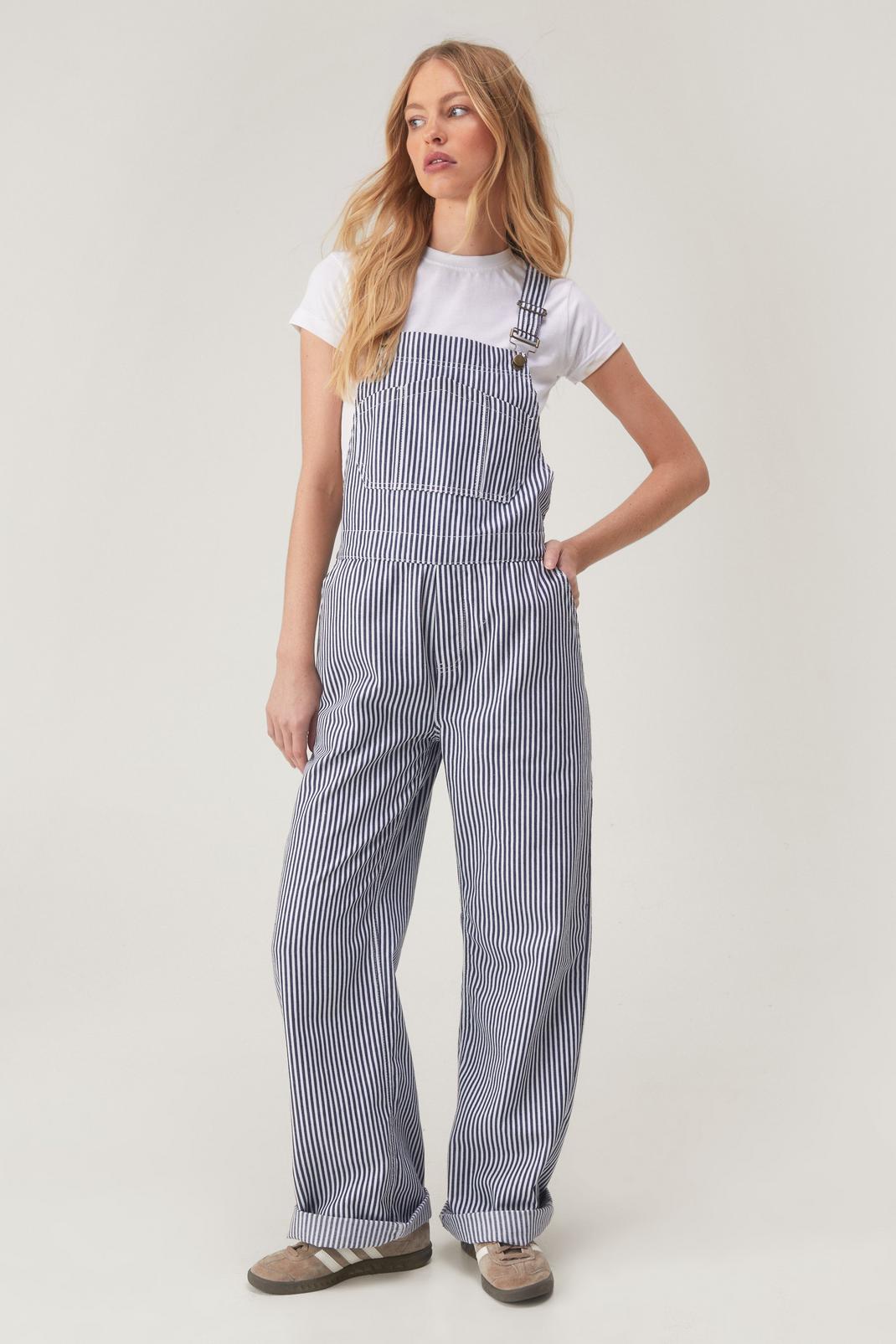 Stripe Twill Baggy Dungarees image number 1
