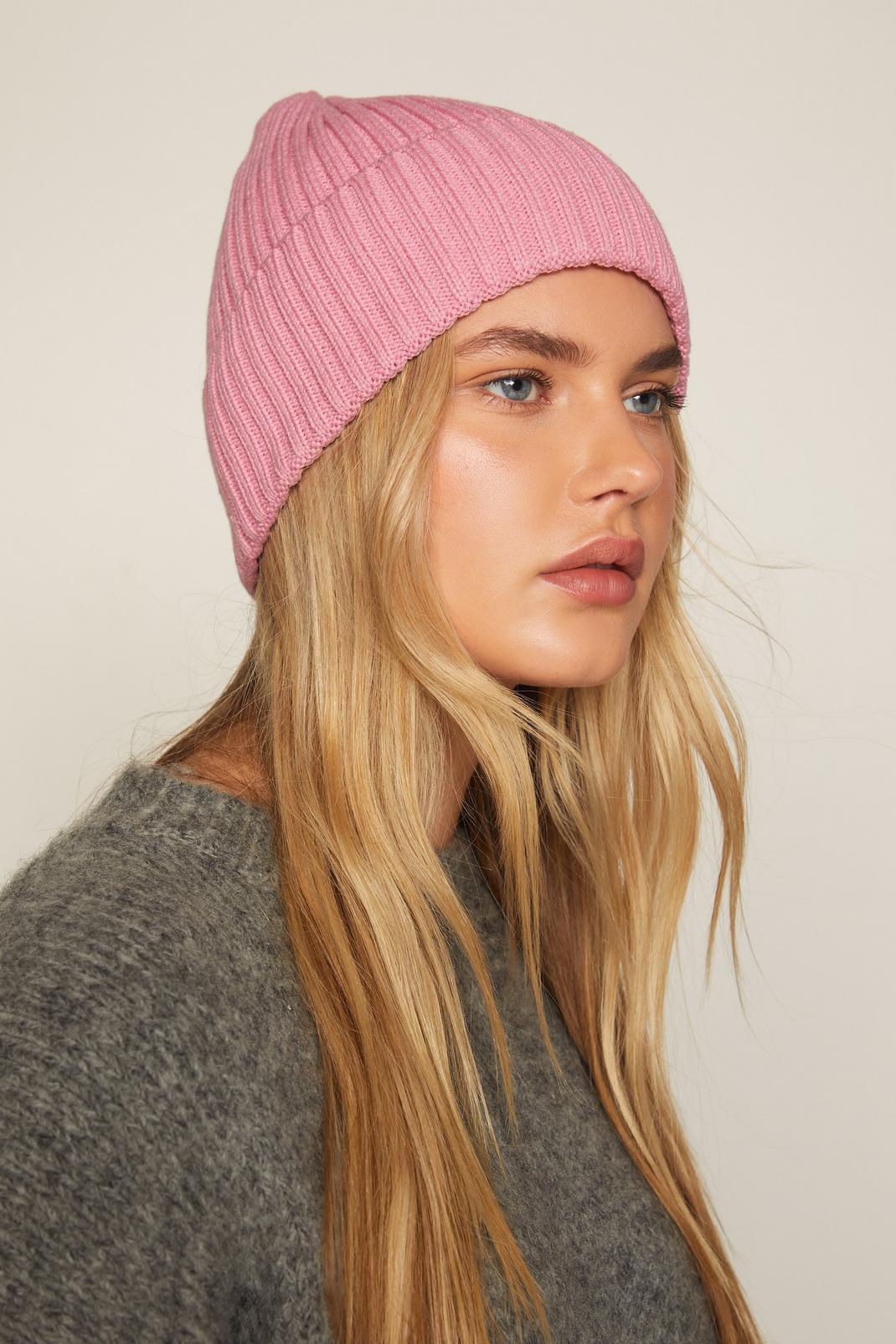 Pink Premium Cotton Beanie Hat image number 1