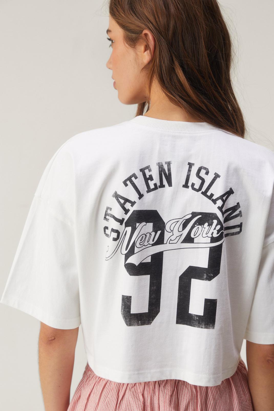 White Staten Island Front And Back Cropped Graphic T-shirt image number 1