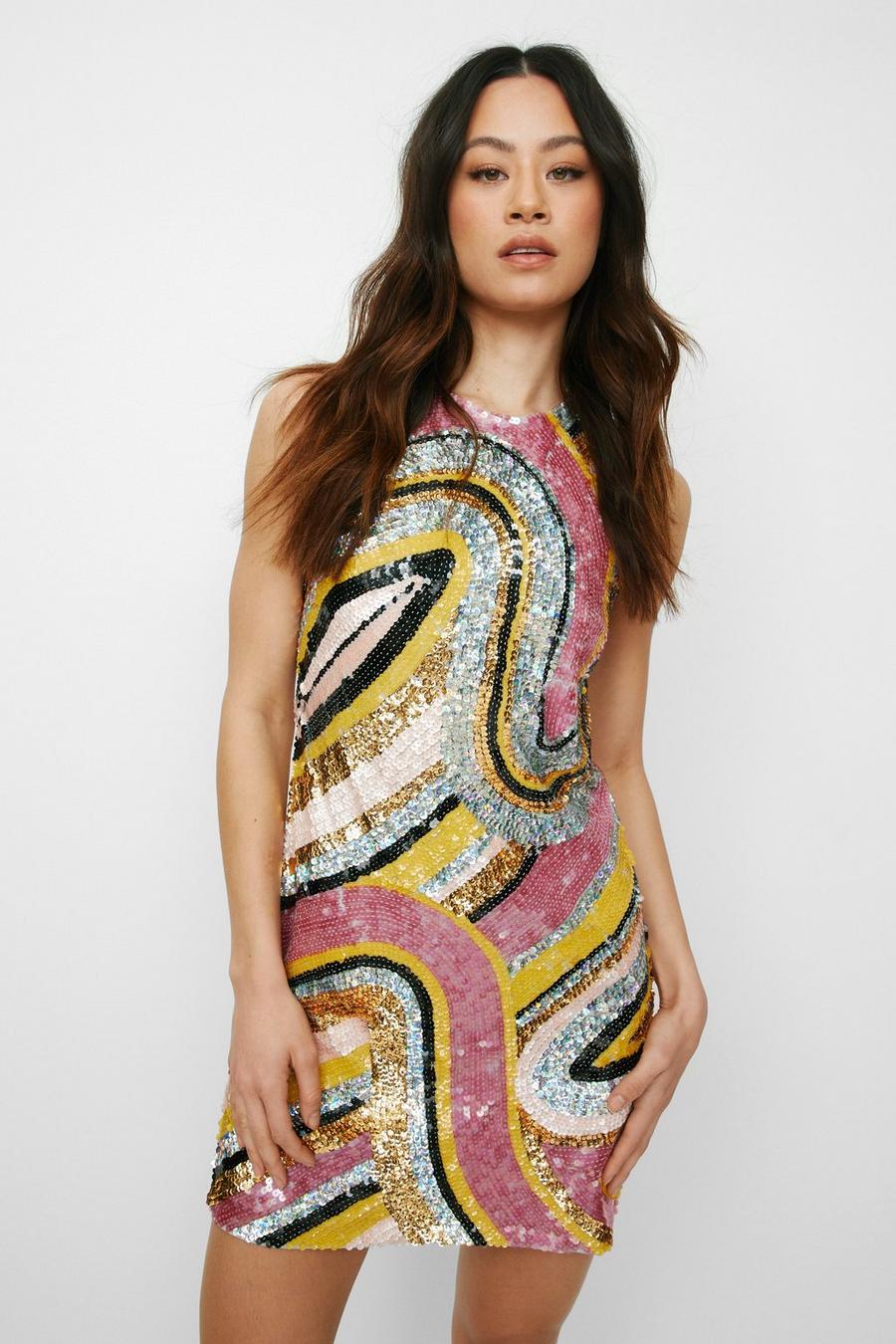 Abstract Statement Sequin Mini Dress