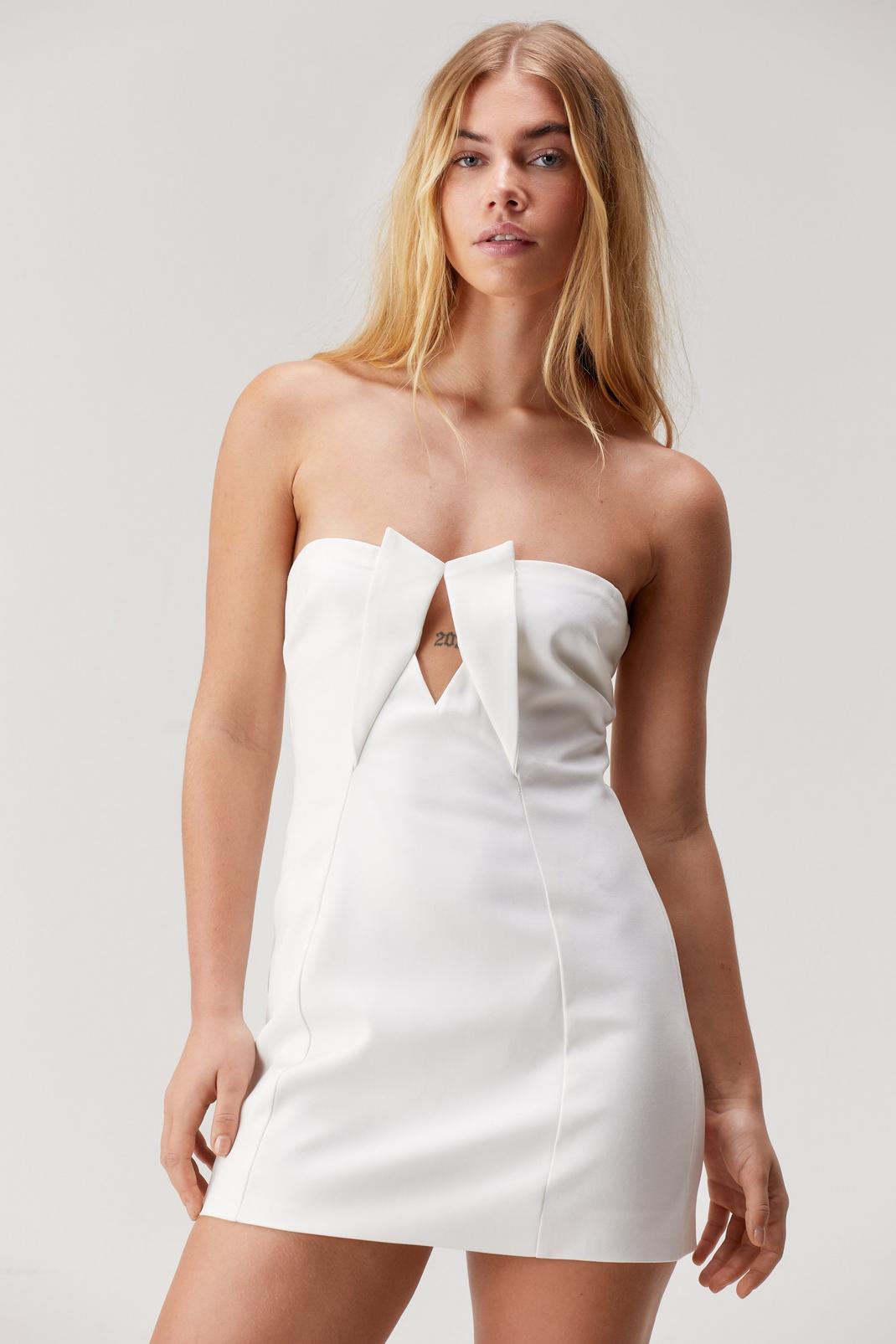 White Premium Tailored Bandeau Mini Dress image number 1
