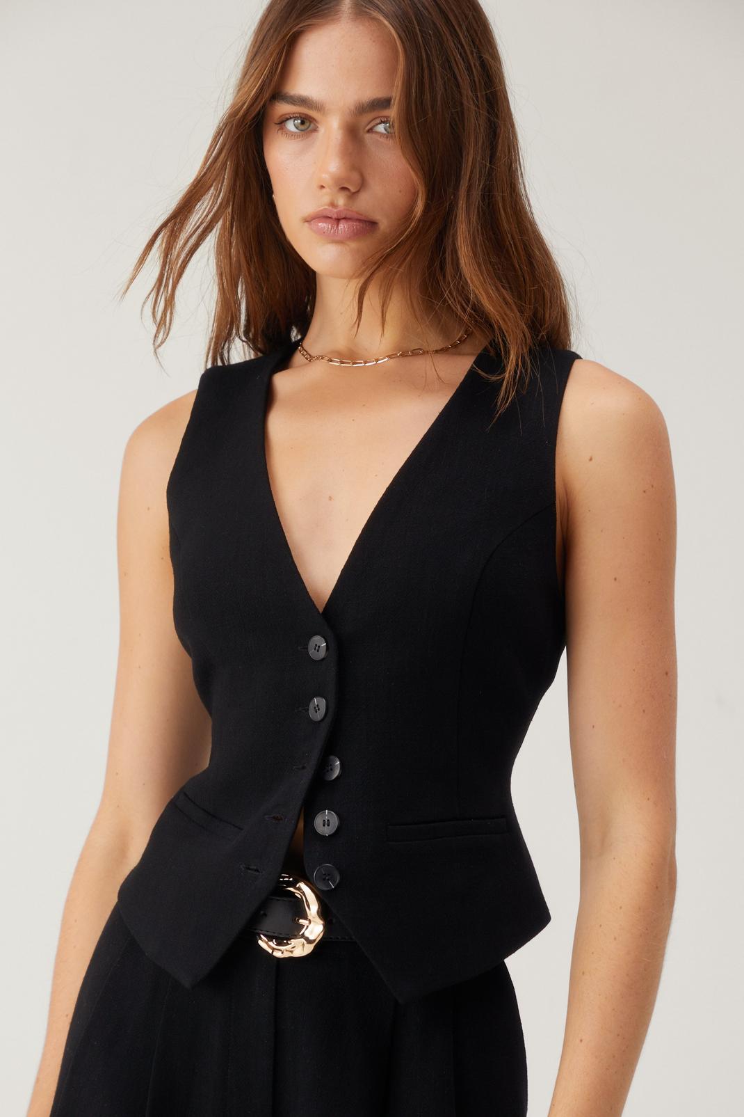 Black Premium Linen Tailored Vest image number 1