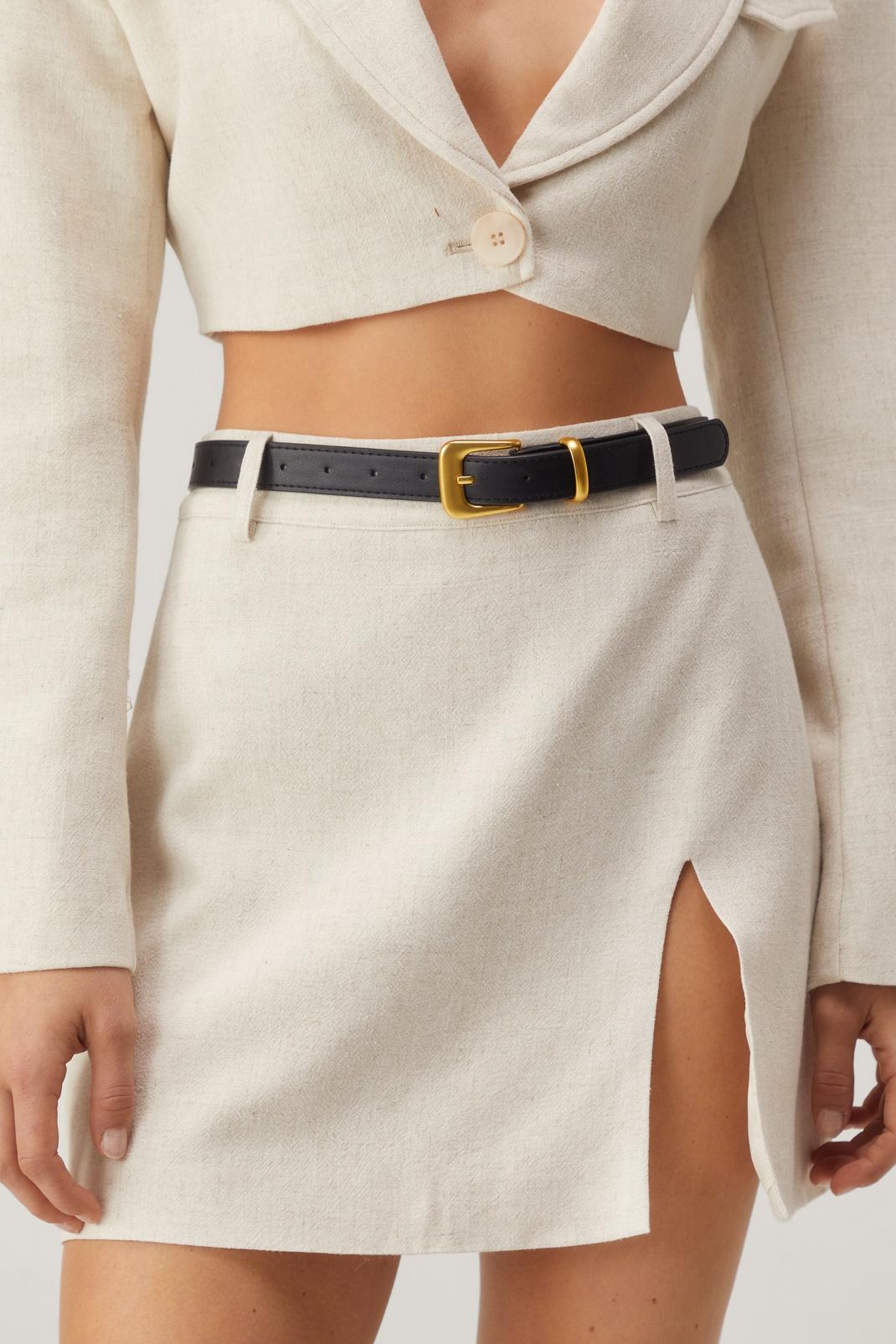 Neutral Premium Linen Tailored Split Mini Skirt image number 1