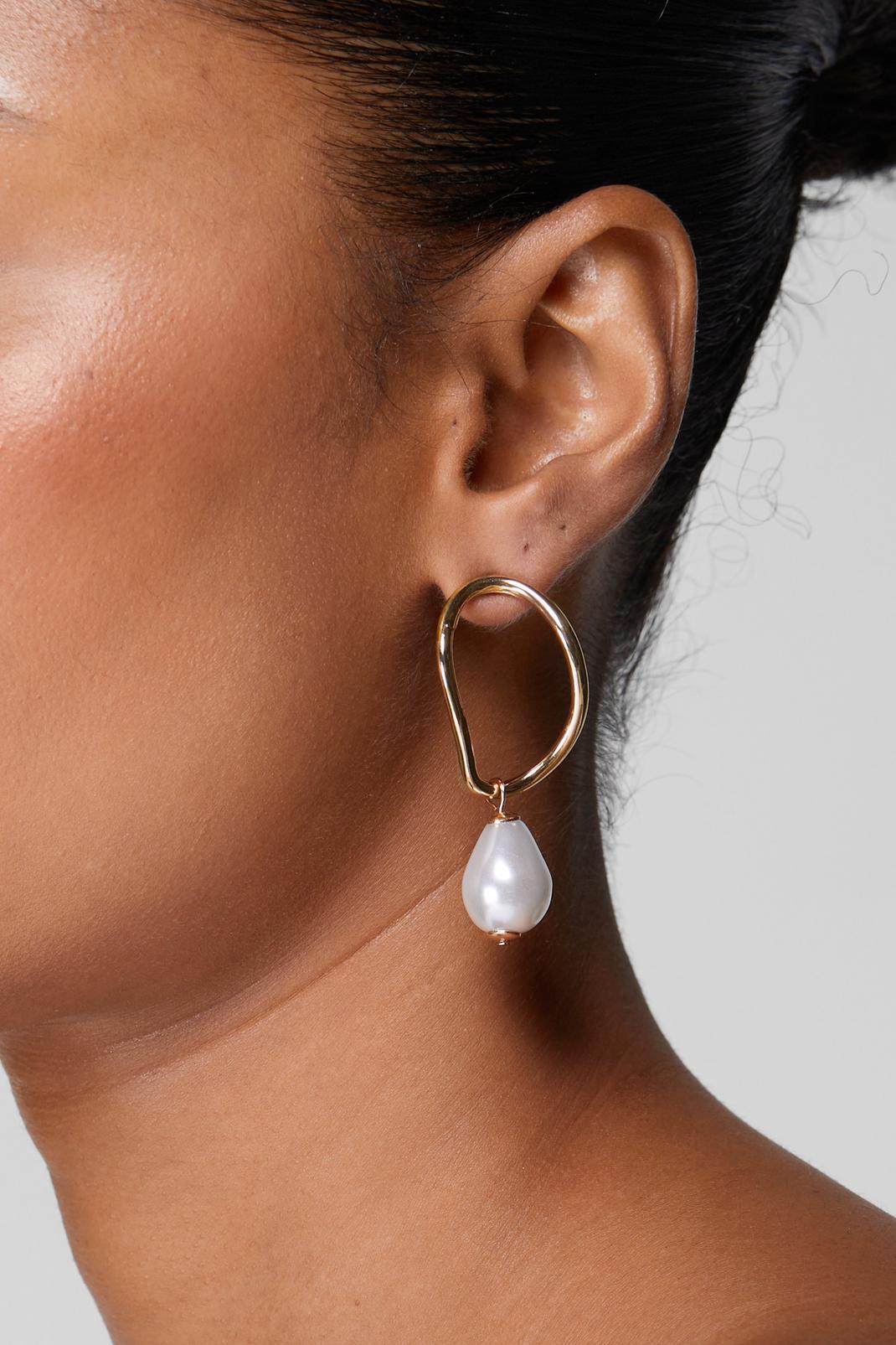 Gold Hoop Pearl Droplet Earrings image number 1