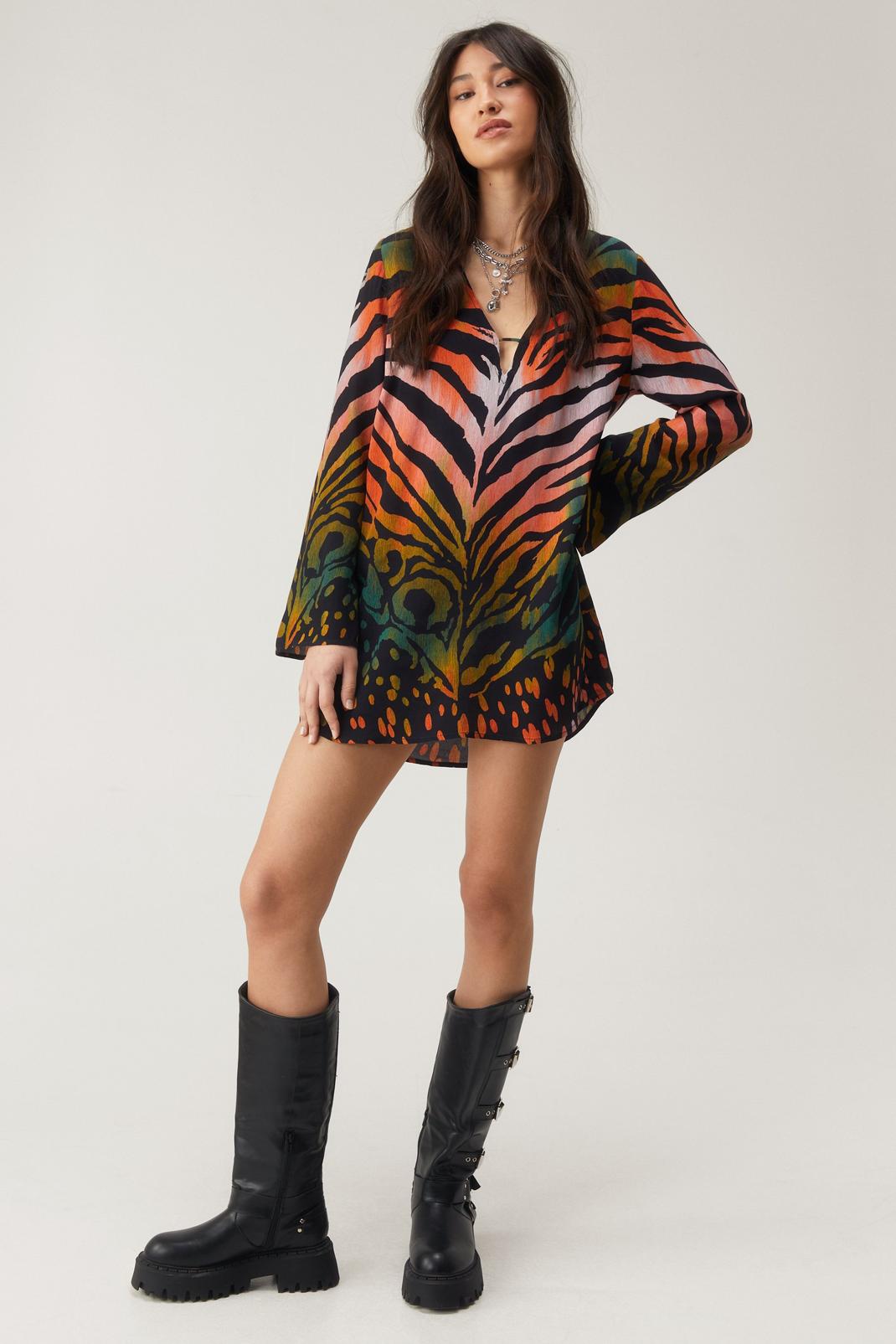 Black Animal Placement Print Tunic image number 1