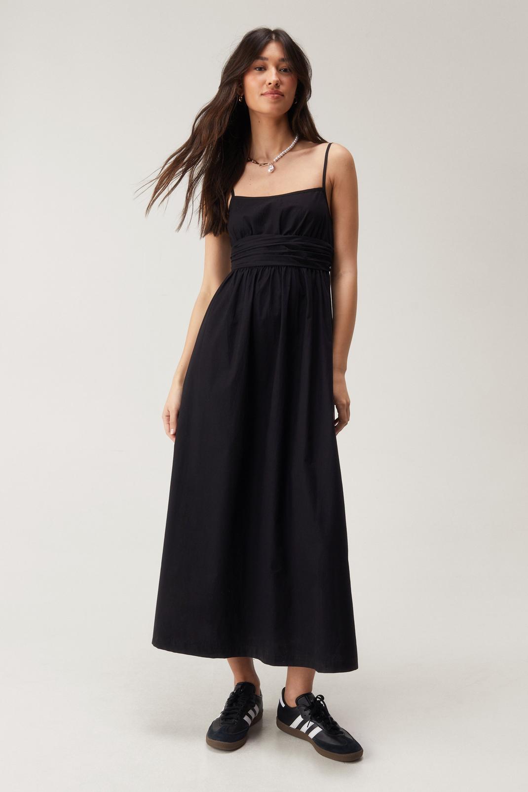 Black Cotton Strappy Midi Dress image number 1
