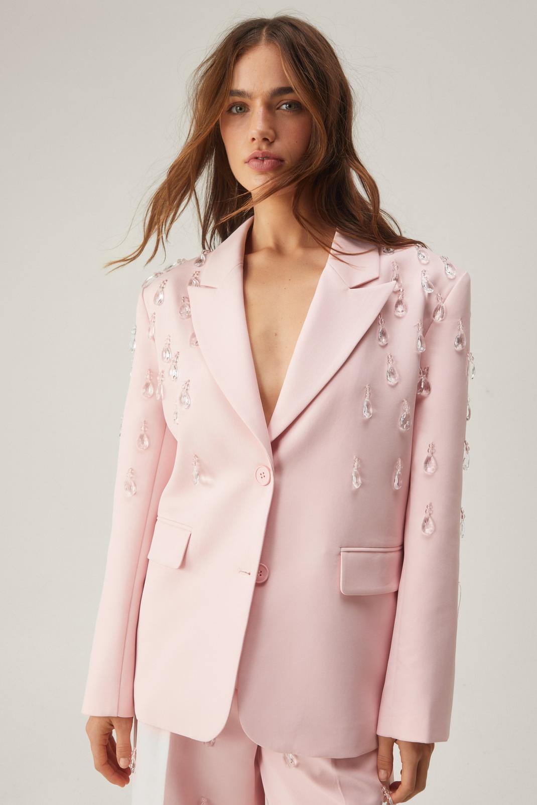 Pink Premium Teardrop Embellished Blazer image number 1
