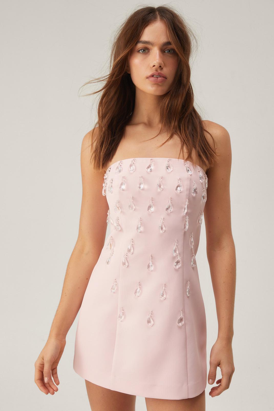 Pink Premium Teardrop Embellished Bandeau Mini Dress image number 1