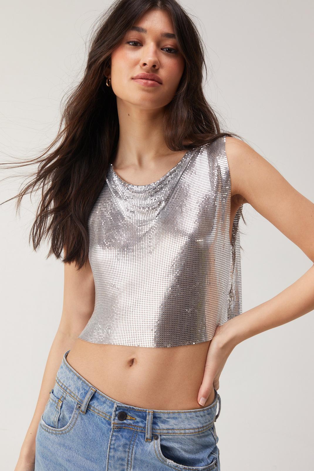 Silver Chainmail Cropped Tank Top image number 1