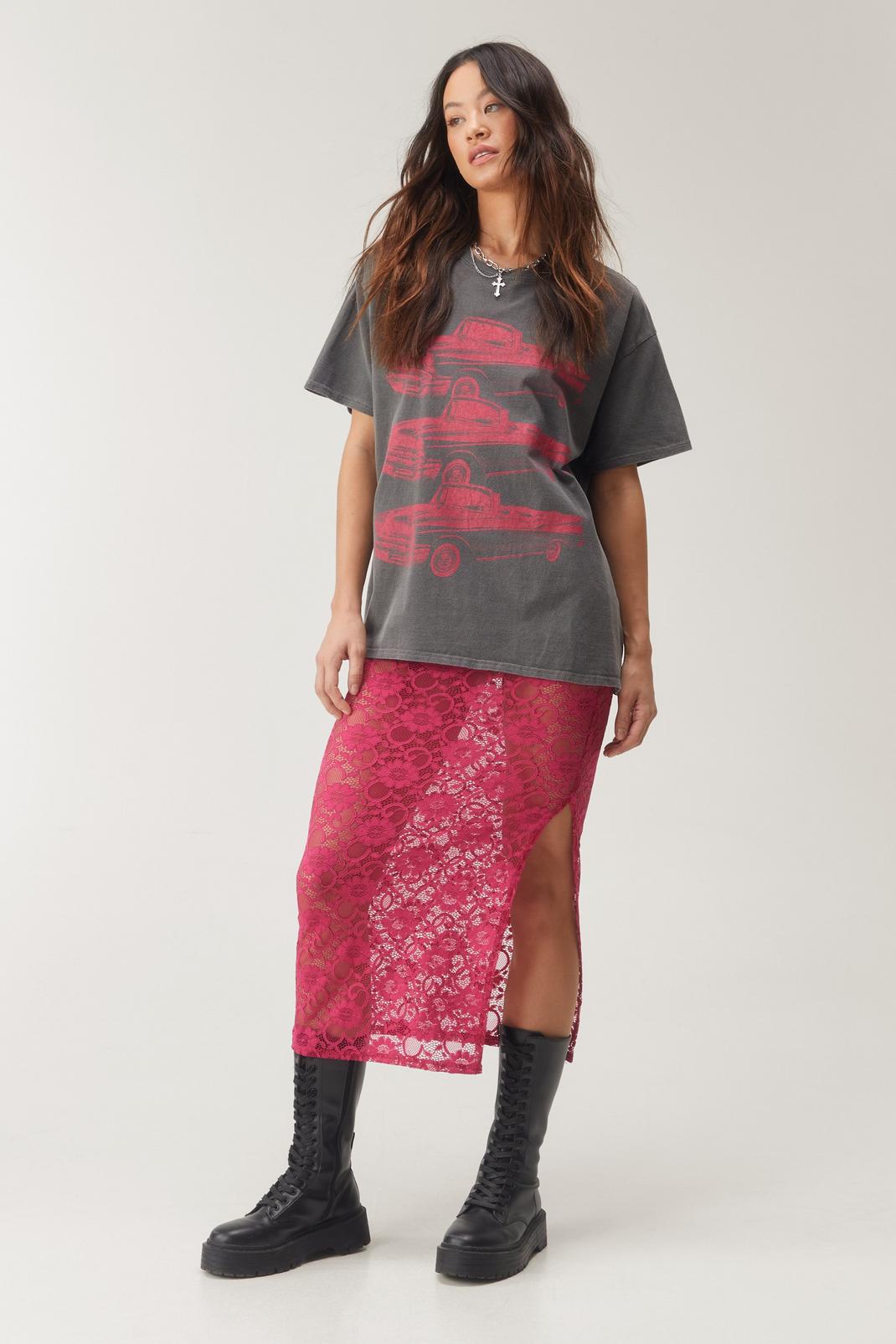 Pink Lace Split Maxi Skirt image number 1
