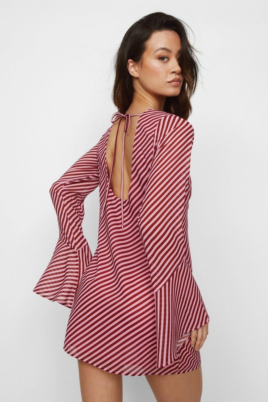 Stripe Flute Sleeve Mini Dress