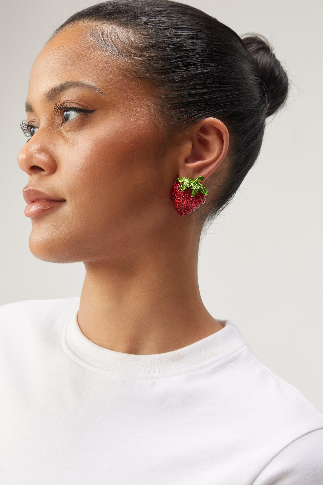 Red Diamante Strawberry Earrings image number 1