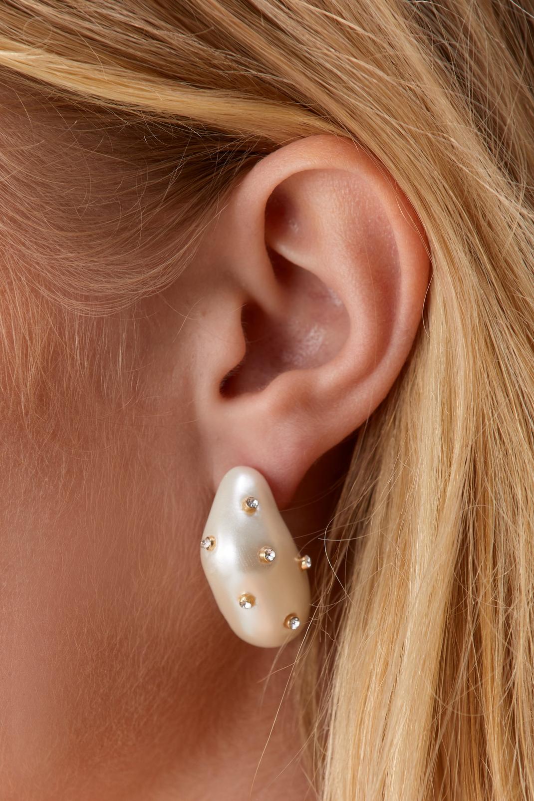 White Diamante Pearl Tear Drop Earrings image number 1