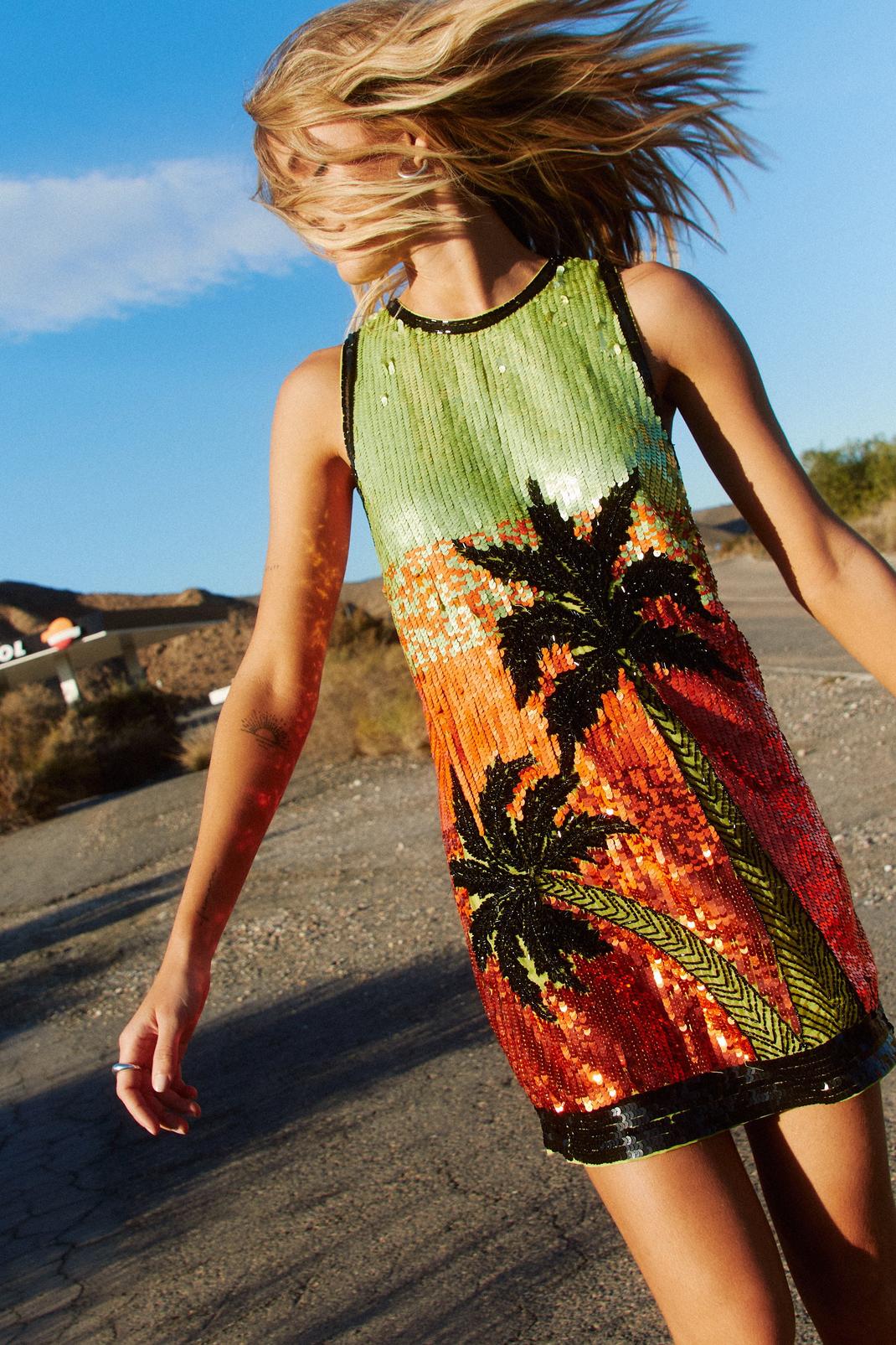 Yellow Palm Tree Sequin Vest  Dress image number 1