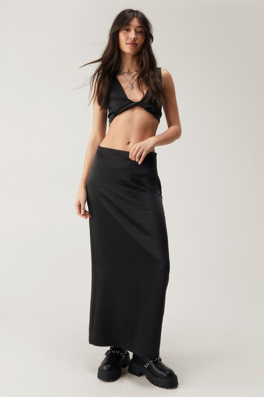 Black Textured Mid Rise Relaxed Maxi Skirt image number 1