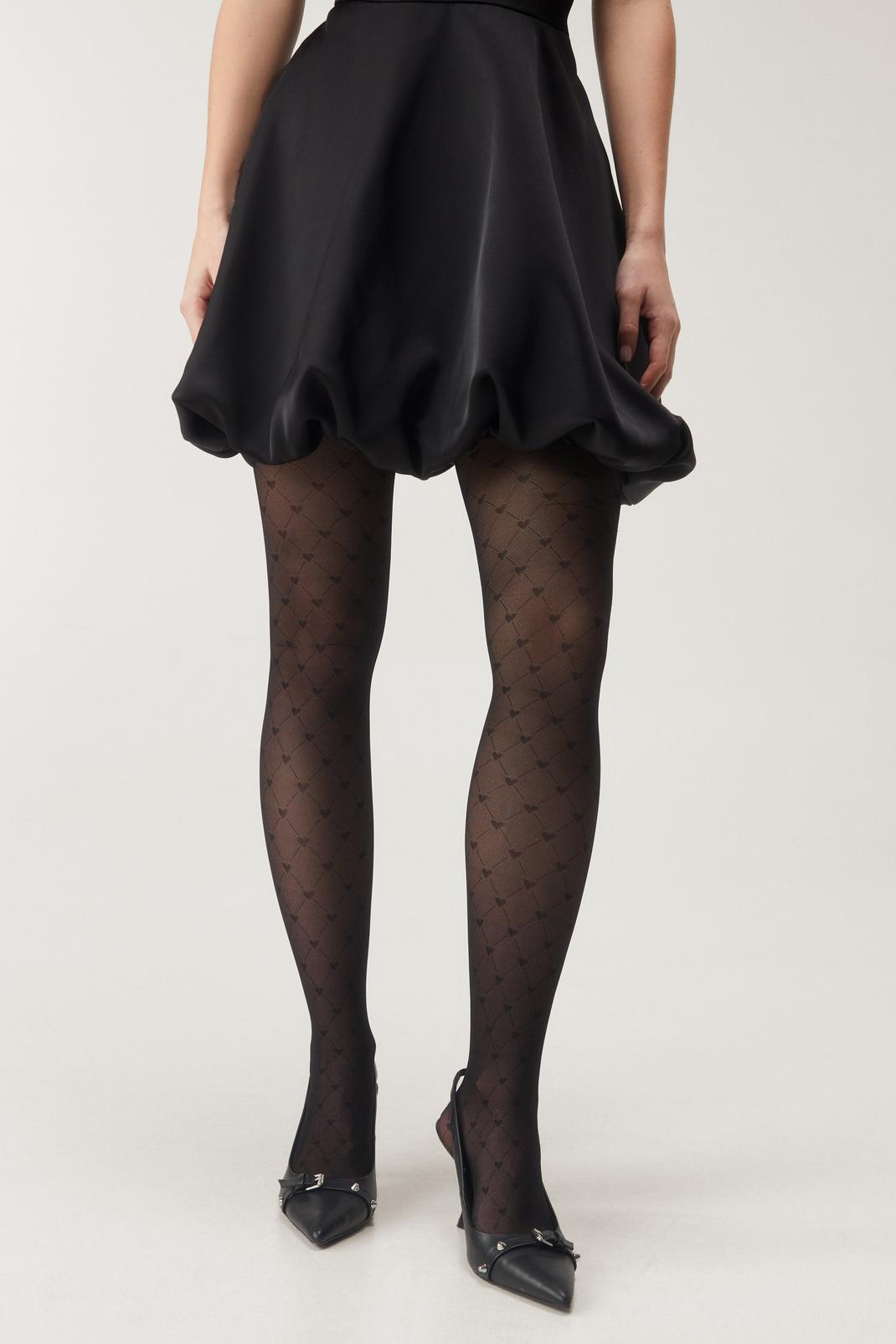 Black Heart Diamond Patterned Tights image number 1