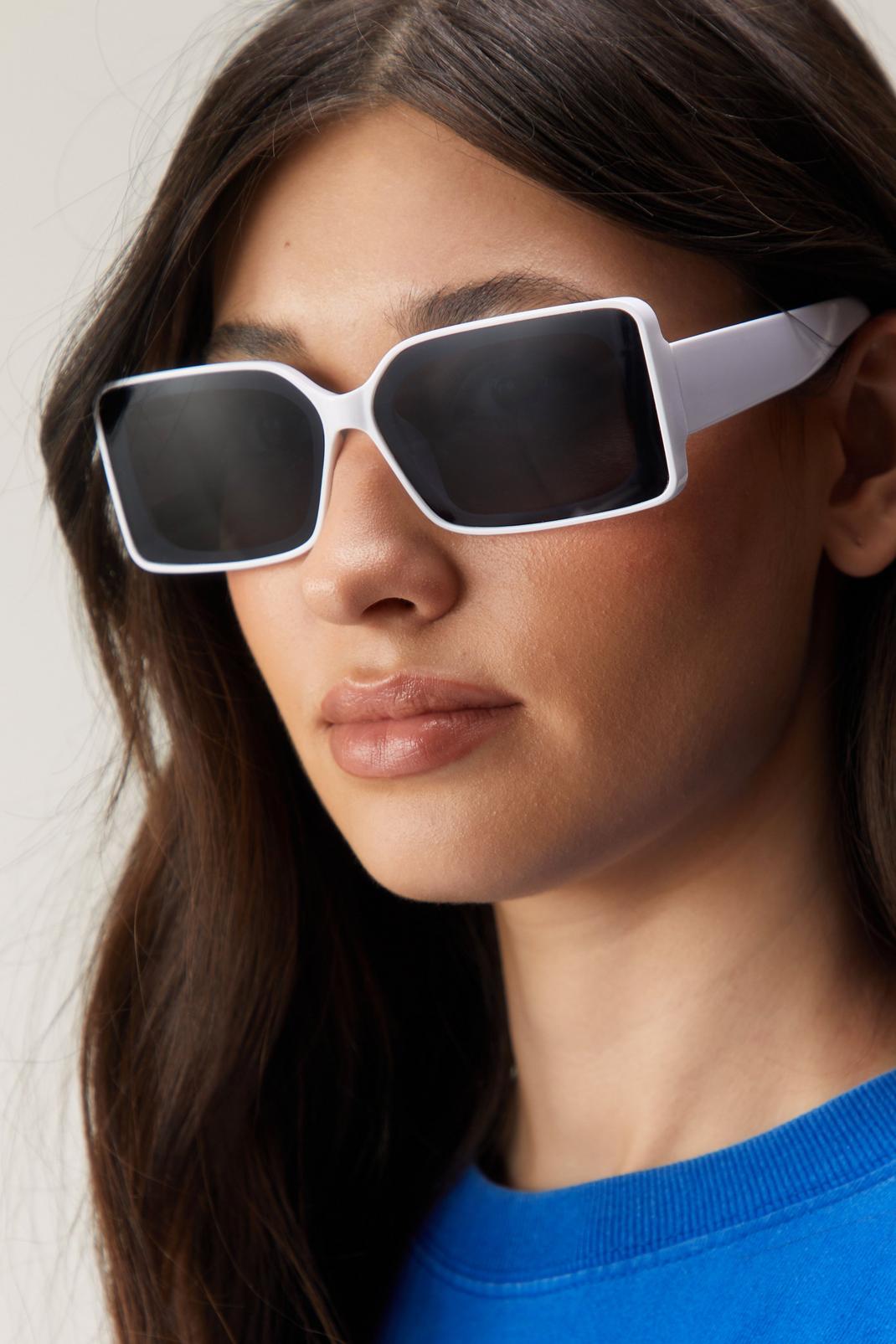White Rectangular Two-Toned Sunglasses image number 1