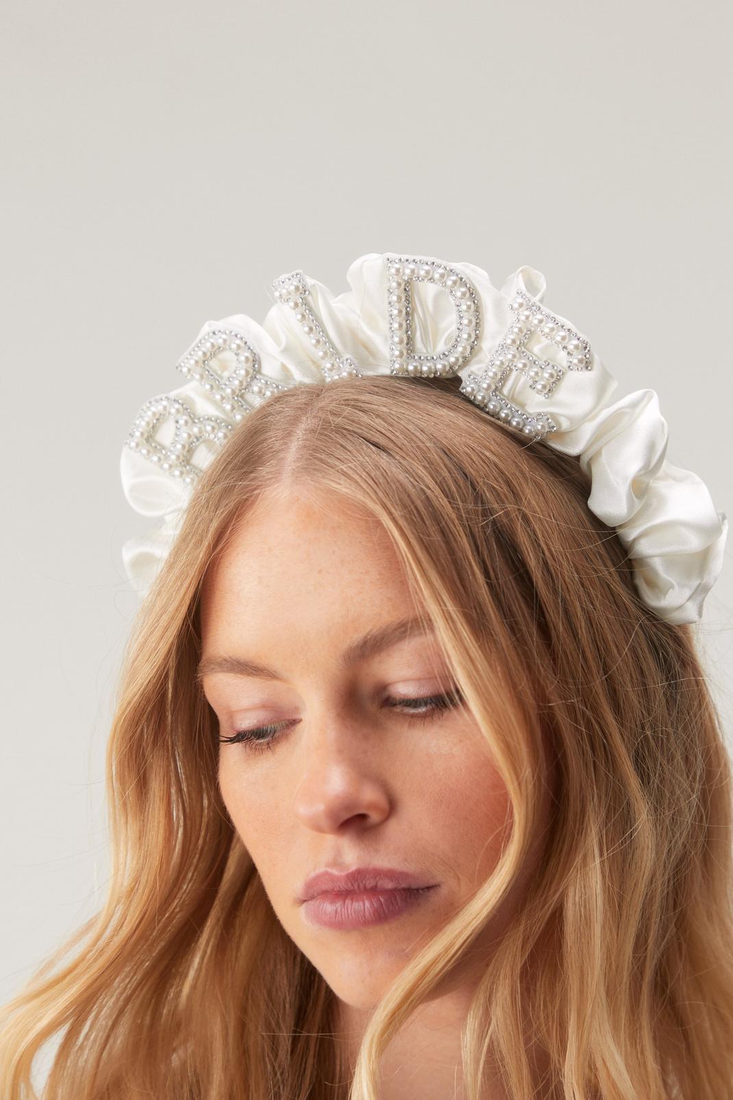 White Bride Satin Headband image number 1
