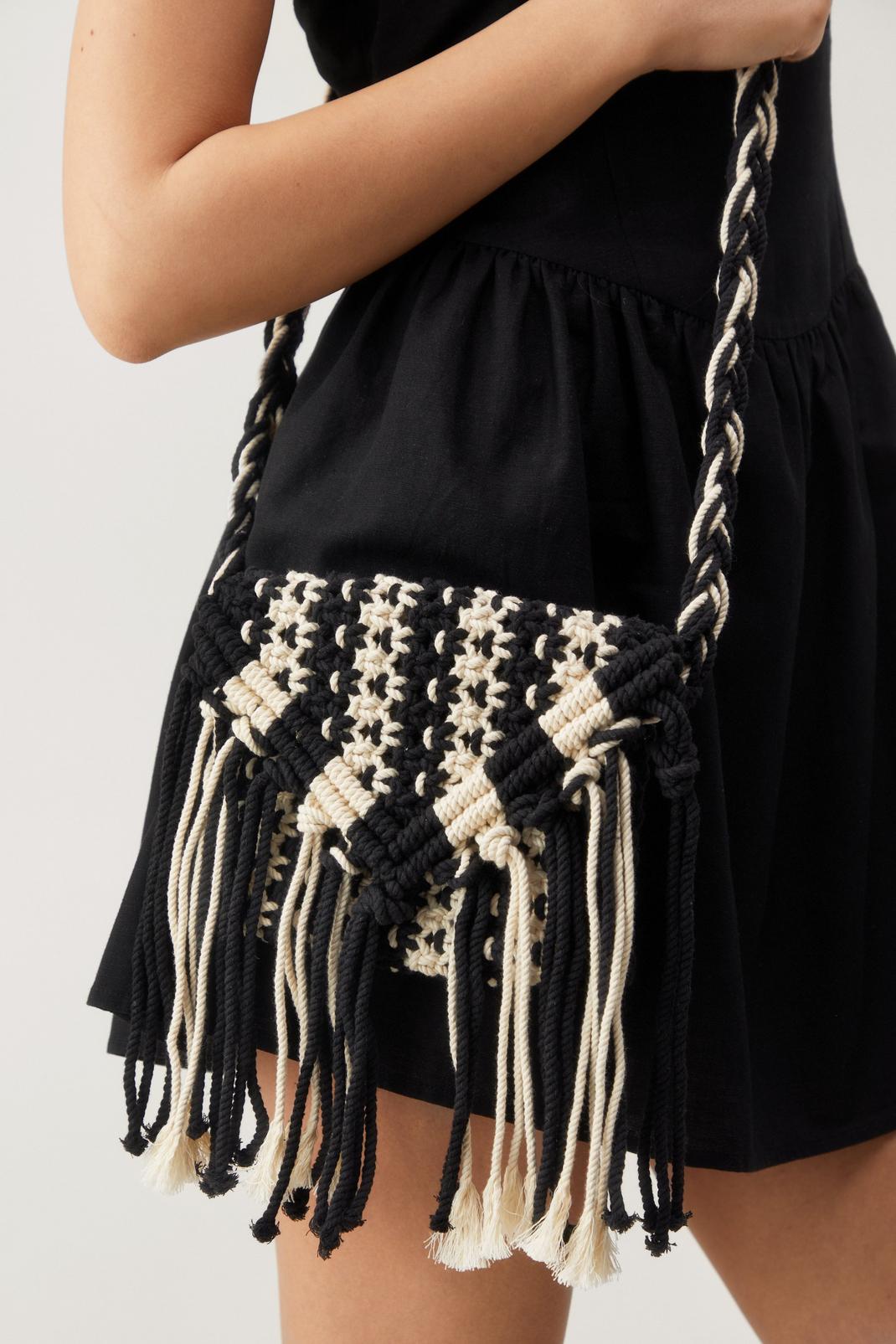 Black Mono Crochet Tassel Crossbody Bag image number 1