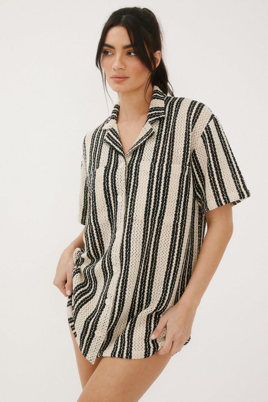 Stripe Crochet Resort Shirt Dress