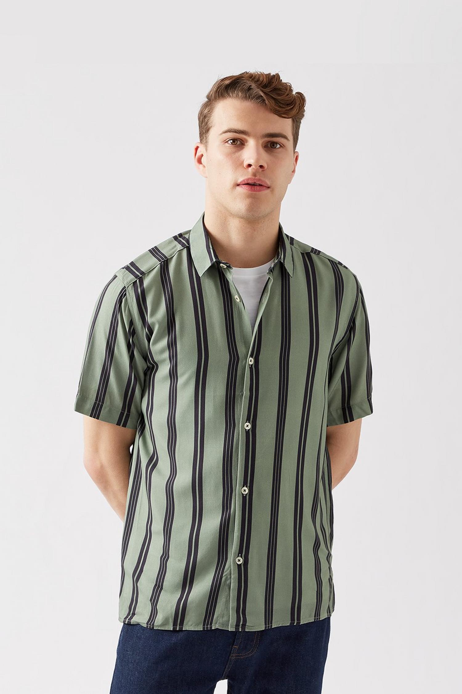 Khaki Striped Shirt | Burton UK