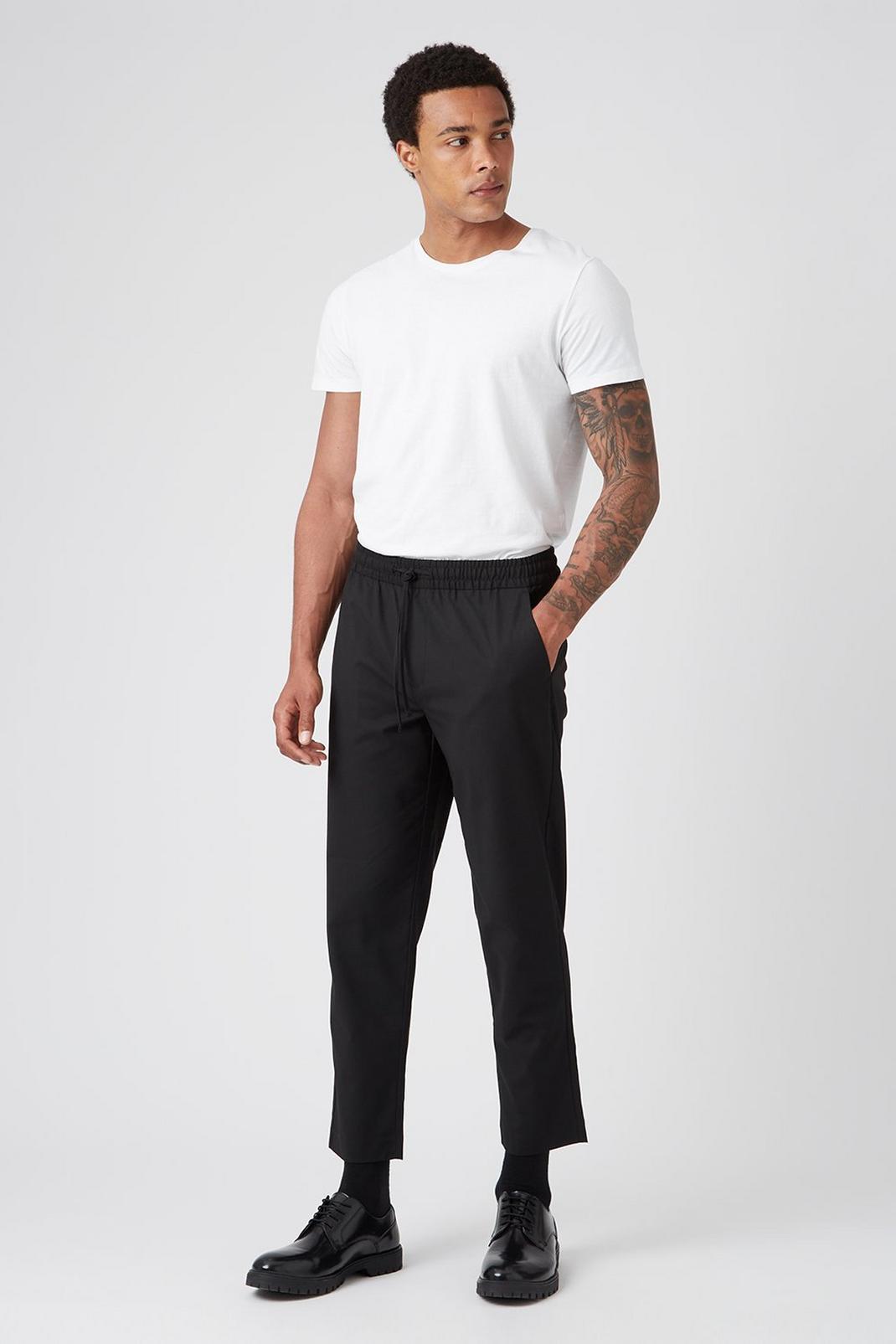 105 Black Tapered Recycled Crop Pull On Trouser image number 1