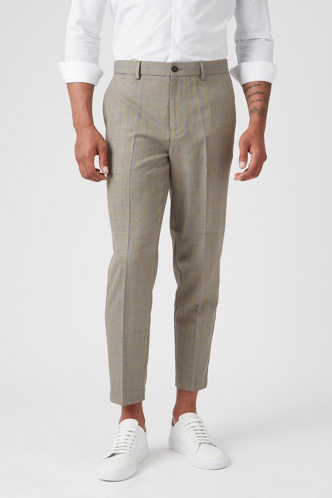 131 Grey Check Tapered Crop Fit Trouser image number 2