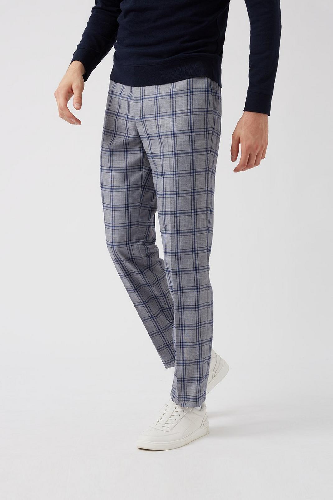 131 Grey Blue Over Check Slim Fit Suit Trouser image number 2