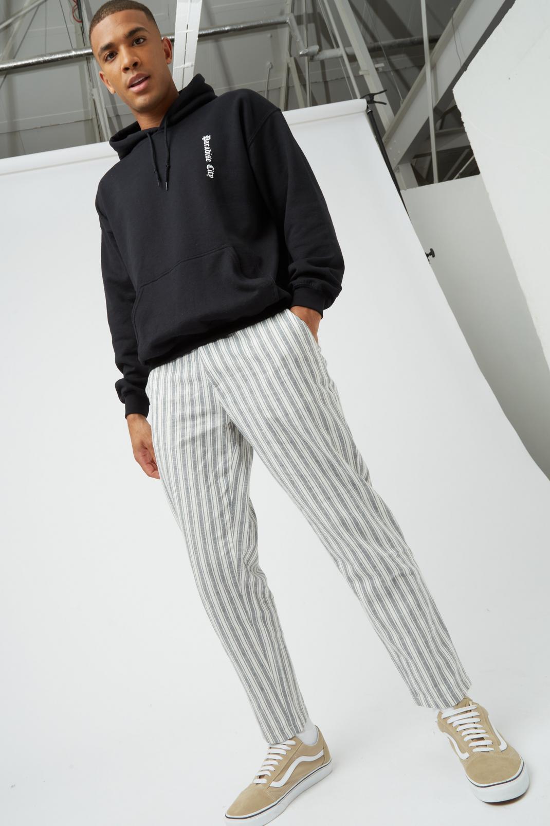 131 Grey White Linen Stripe Trousers image number 1