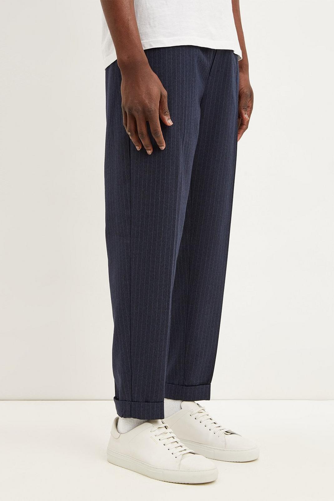 Navy Tapered Fit Stripe Trouser image number 1