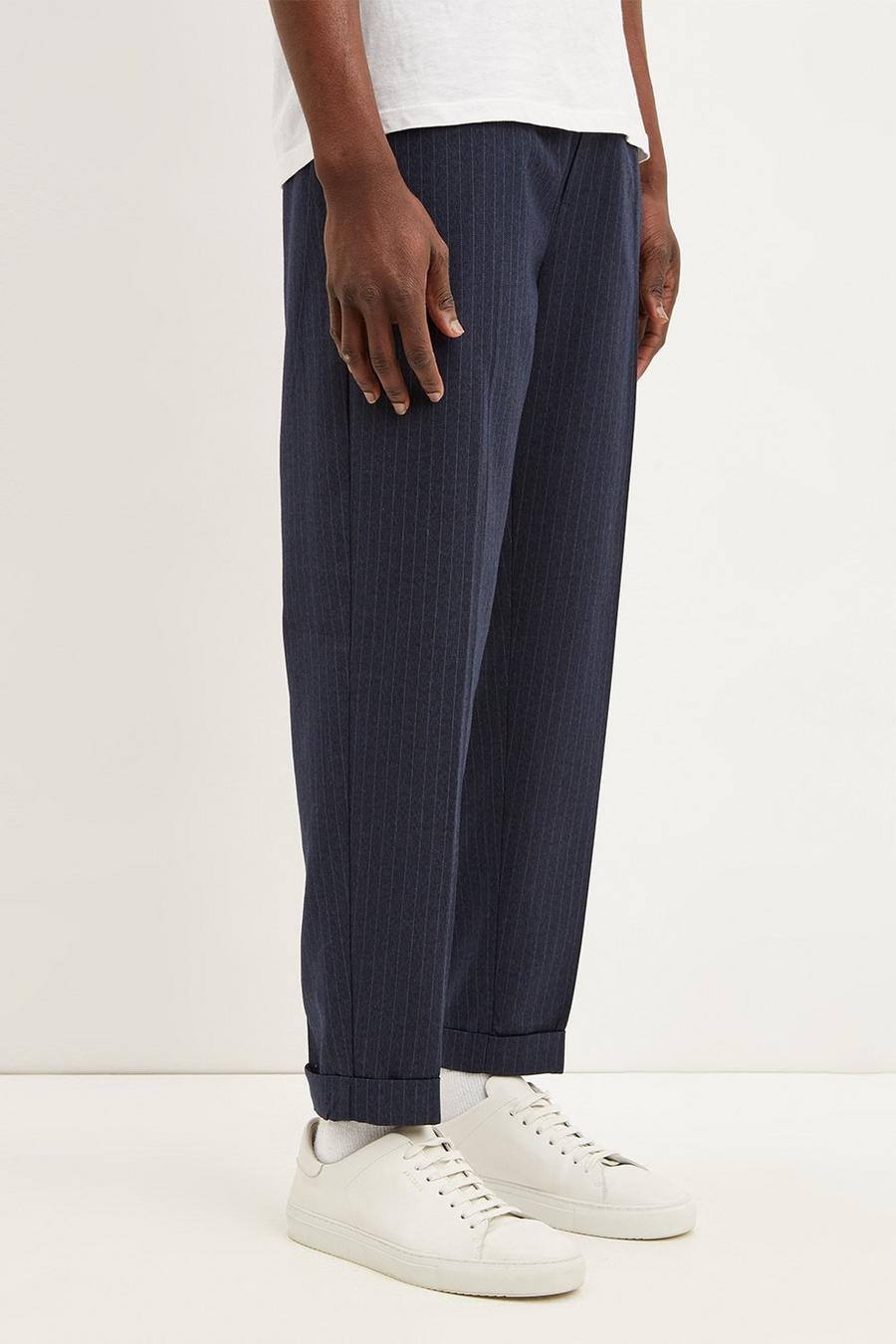 Tapered Navy Stripe Trousers