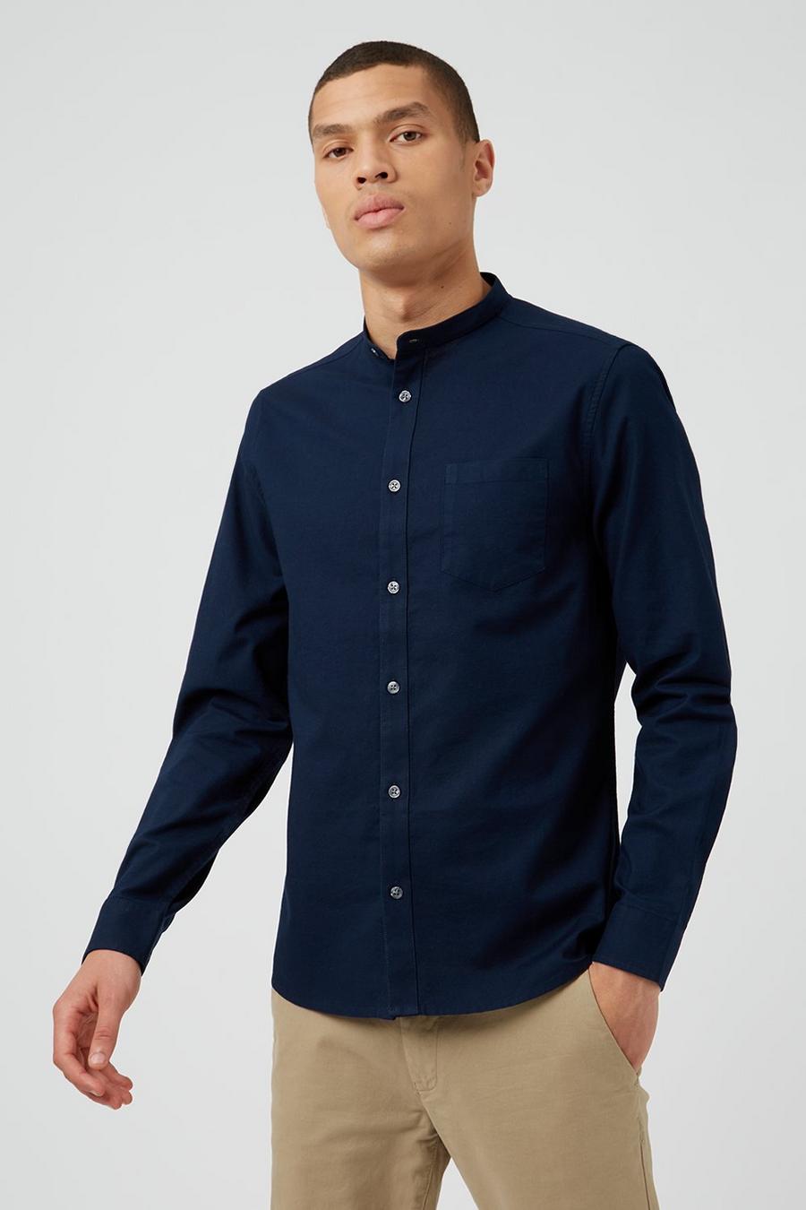 Navy Long Sleeve Skinny Oxford Shirt