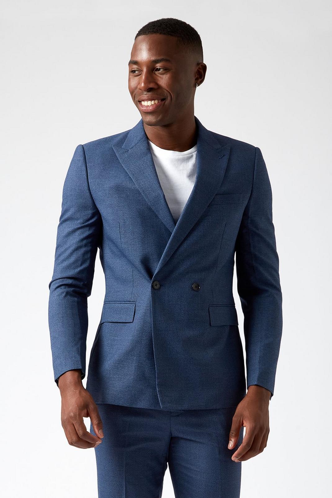 Slim Fit Blue Semi Plain Suit Jacket image number 1