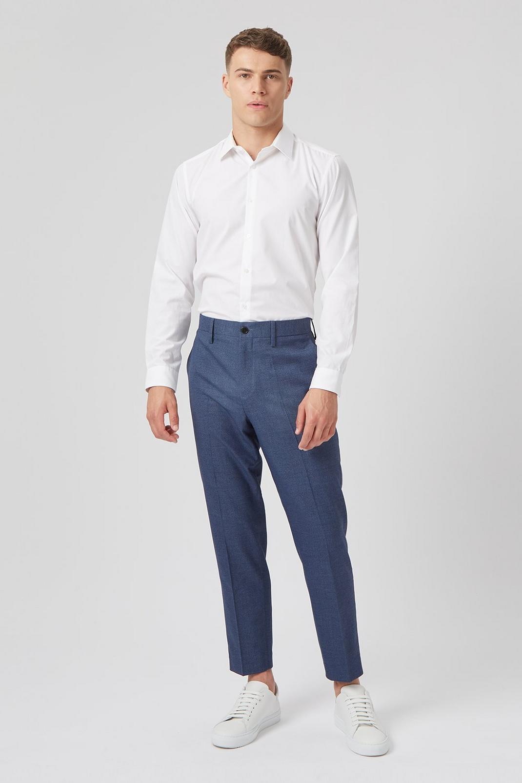 Tapered Blue Semi Plain Suit Trousers image number 1