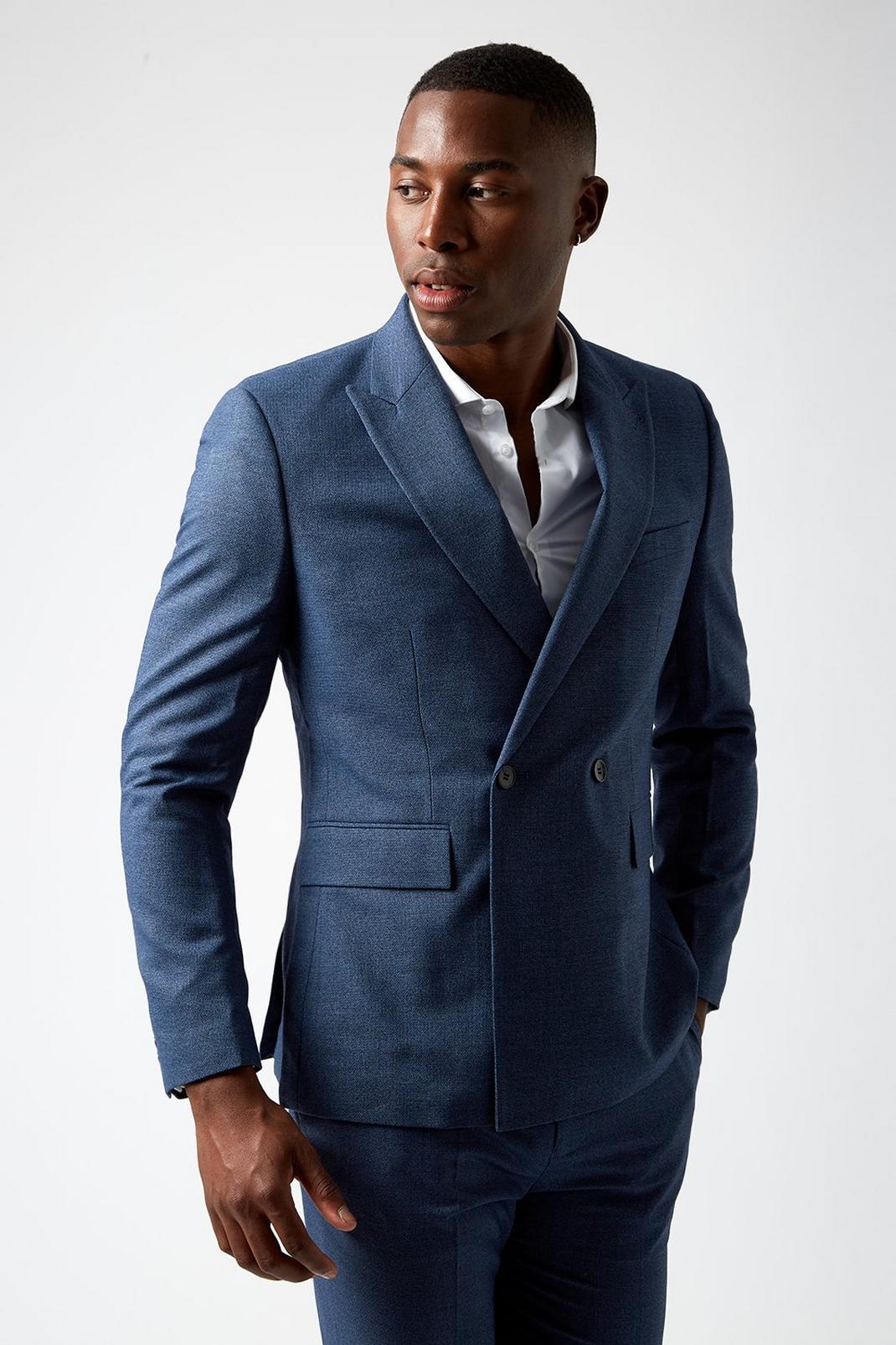 106 Boxy Fit Blue Semi Plain Suit Jacket image number 1